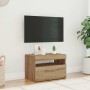 Mueble de TV luces LED madera roble artisan 60x35x40 cm