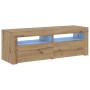 Mueble de TV luces LED madera roble artisan 120x35x40 cm