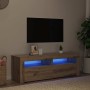 Mueble de TV luces LED madera roble artisan 120x35x40 cm