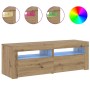 Mueble de TV luces LED madera roble artisan 120x35x40 cm