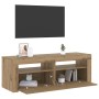 Mueble de TV luces LED madera roble artisan 120x35x40 cm