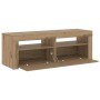 Mueble de TV luces LED madera roble artisan 120x35x40 cm