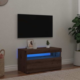 Mueble de TV luces LED madera roble artisan 75x35x40 cm