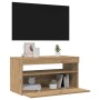 Mueble de TV luces LED madera roble artisan 75x35x40 cm