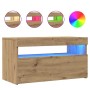 Mueble de TV luces LED madera roble artisan 75x35x40 cm
