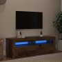 Mueble TV luces LED madera ingeniería envejecida 120x35x40 cm