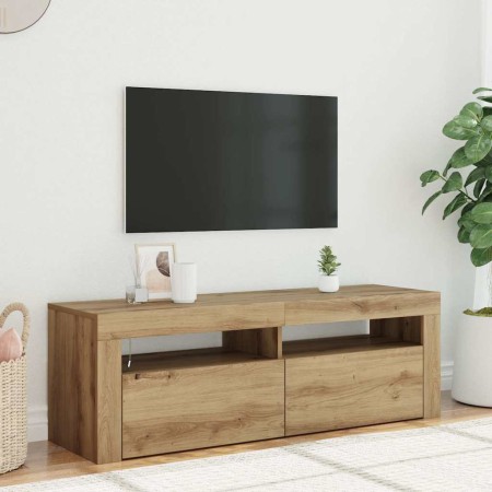 Mueble de TV luces LED madera roble artisan 120x35x40 cm