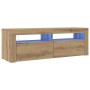 Mueble de TV luces LED madera roble artisan 120x35x40 cm