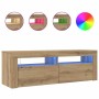 Mueble de TV luces LED madera roble artisan 120x35x40 cm