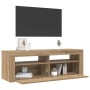 Mueble de TV luces LED madera roble artisan 120x35x40 cm