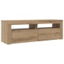 Mueble de TV luces LED madera roble artisan 120x35x40 cm