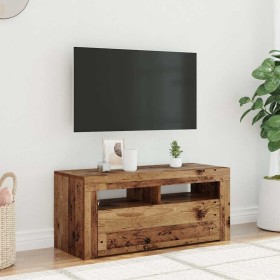 Mueble TV luces LED madera ingeniería envejecida 90x35x40 cm
