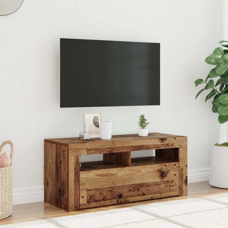 Mueble TV luces LED madera ingeniería envejecida 90x35x40 cm