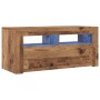 Mueble TV luces LED madera ingeniería envejecida 90x35x40 cm