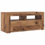 Mueble TV luces LED madera ingeniería envejecida 90x35x40 cm