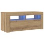 Mueble de TV luces LED madera roble artisan 90x35x40 cm