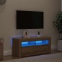 Mueble de TV luces LED madera roble artisan 90x35x40 cm