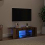 Mueble TV luces LED madera ingeniería envejecida 90x39x30 cm