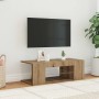 Mueble de TV luces LED madera roble artisan 90x39x30 cm