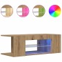 Mueble de TV luces LED madera roble artisan 90x39x30 cm