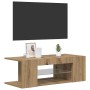Mueble de TV luces LED madera roble artisan 90x39x30 cm