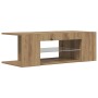 Mueble de TV luces LED madera roble artisan 90x39x30 cm