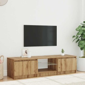 Mueble de TV luces LED madera roble artisan 140x40x36 cm
