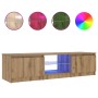 Mueble de TV luces LED madera roble artisan 140x40x36 cm