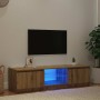 Mueble de TV luces LED madera roble artisan 140x40x36 cm