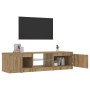 Mueble de TV luces LED madera roble artisan 140x40x36 cm