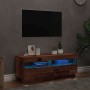 Mueble TV luces LED madera ingeniería envejecida 100x35x40 cm