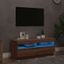 Mueble TV luces LED madera ingeniería roble artisan 100x35x40cm