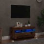Mueble TV luces LED madera ingeniería envejecida 80x35x40 cm