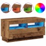 Mueble TV luces LED madera ingeniería envejecida 80x35x40 cm