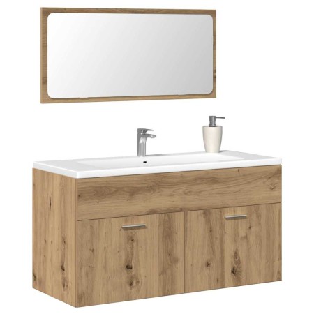 Mueble de baño con espejo de madera ingeniería roble artesanal