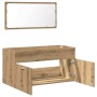 Mueble de baño con espejo de madera ingeniería roble artesanal