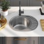Fregadero cocina con colador y sifón acero inoxidable ovalado
