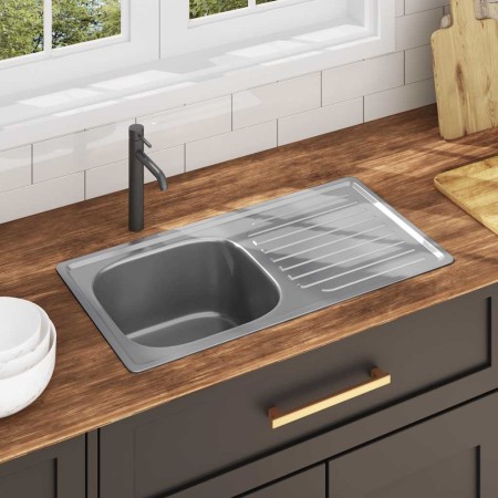 Fregadero de cocina con colador y sifón de acero inoxidable