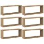 Estantes cubo de pared 6 uds madera roble artisan 60x15x23 cm