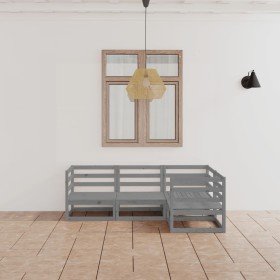 Juego de muebles de jardín 4 piezas gris madera maciza de pino Juego de muebles de jardín 4 piezas gris madera maciza de pino