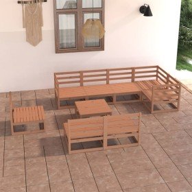 Muebles de jardín 9 piezas marrón miel madera maciza de pino
