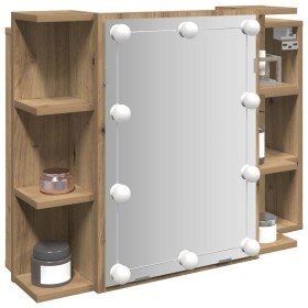 Mueble con espejo y luces LED roble artesanal 70x16,5x60 cm