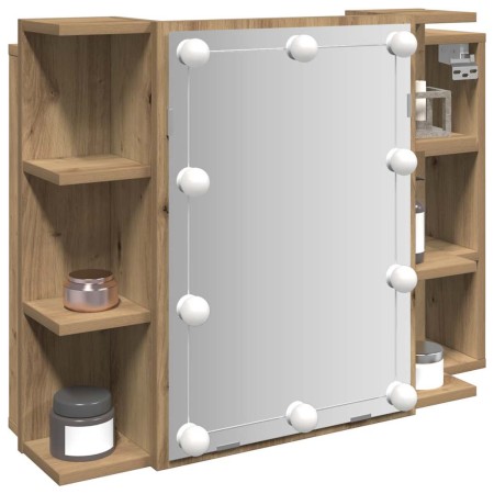 Mueble con espejo y luces LED roble artesanal 70x16,5x60 cm