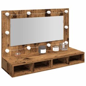 Mueble con espejo y LED madera vieja 90x31,5x62 cm en Tocadores de baño | Comprar online en Foro24