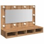 Armario con espejo y LED Roble Artesano 90x31,5x62 cm en Tocadores de baño | Comprar online en Foro24