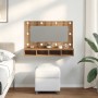 Armario con espejo y LED Roble Artesano 90x31,5x62 cm en Tocadores de baño | Comprar online en Foro24