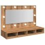 Armario con espejo y LED Roble Artesano 90x31,5x62 cm en Tocadores de baño | Comprar online en Foro24