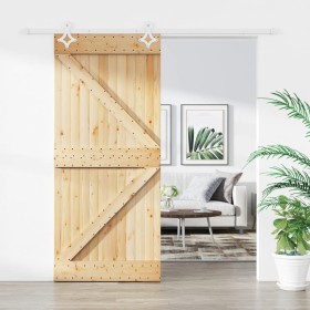 Puerta corredera con herrajes madera maciza de pino 100x210 cm