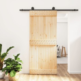 Puerta corredera con herrajes madera maciza de pino 90x210 cm