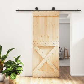 Puerta corredera con herrajes madera maciza de pino 85x210 cm